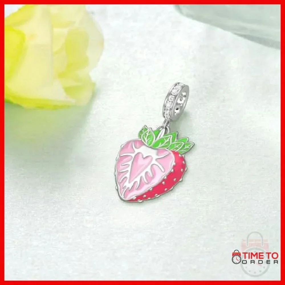 925 Sterling Silver Strawberry Charm for Bracelets, 16x13mm, Hypoallergenic